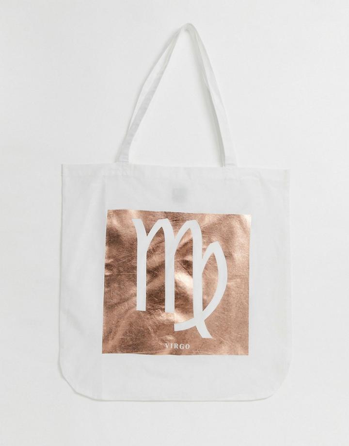 Asos Design Large Cotton Shopper In Personalized Star Sign Print