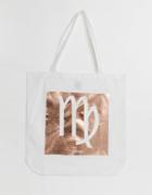 Asos Design Large Cotton Shopper In Personalized Star Sign Print