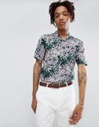 Moss London Extra Slim Revere Collar Shirt With Print - Navy