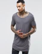 Asos Super Longline T-shirt With Curved Hem And Deep Scoop Neck - Plum Kitten