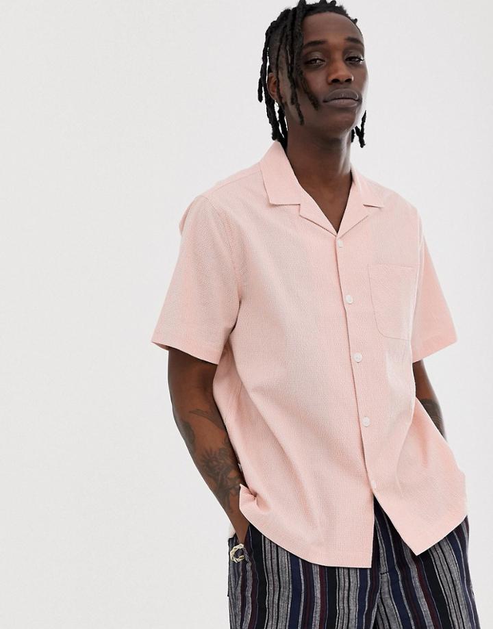Asos Design Relaxed Boxy Seersucker Shirt With Revere Collar In Orange - Orange