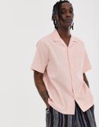 Asos Design Relaxed Boxy Seersucker Shirt With Revere Collar In Orange - Orange