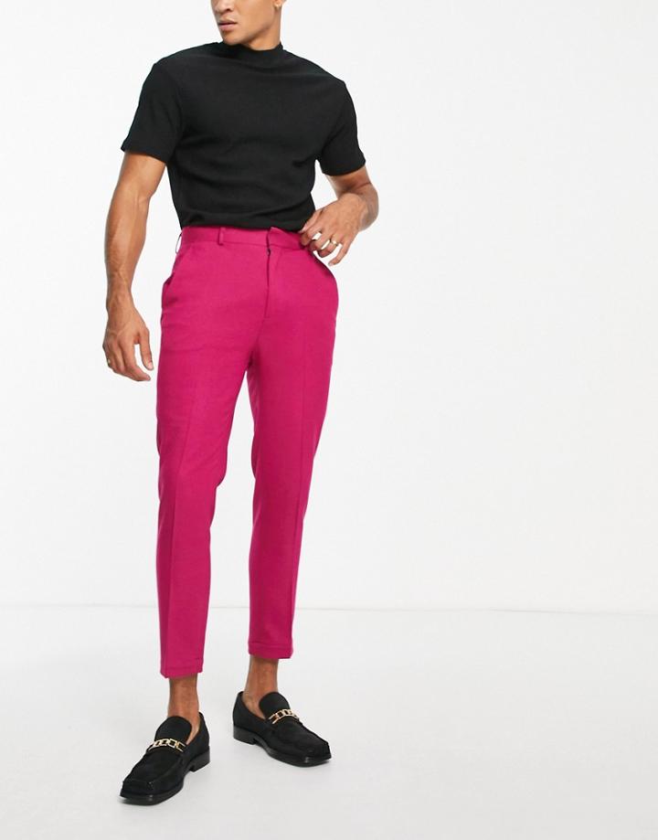 Asos Design High Waist Slim Crepe Smart Pants In Fuchsia-pink
