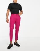 Asos Design High Waist Slim Crepe Smart Pants In Fuchsia-pink