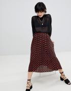 Warehouse Polka Dot Pleated Midi Skirt - Multi