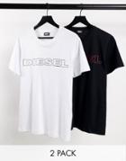 Diesel 2-pack Chest Logo Lounge T-shirts In White/black-multi