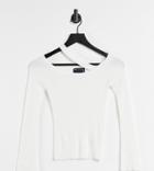 Asos Design Petite Sweater With Off-shoulder And Strap Detail In White