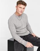 Jack & Jones Premium Cable Knit Sweater In Gray