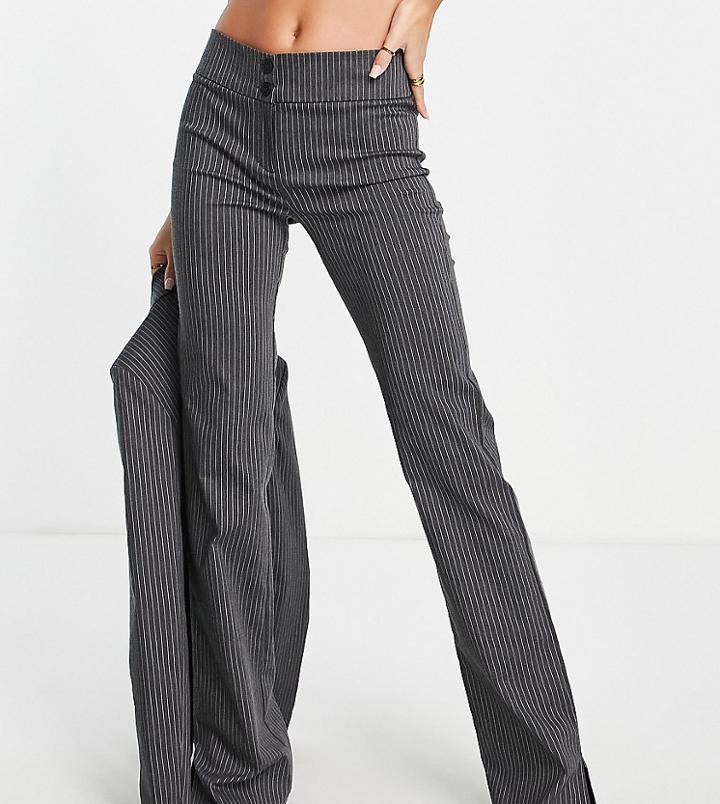 Asos Design Tall Pinstripe Flare Pants In Gray
