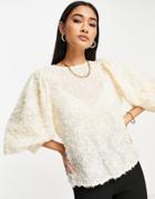 Selected Daniela Volume Sleeve Lace Top In Cream-neutral
