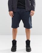 Asos Drop Crotch Shorts With Double Layer Hem In Navy - Navy