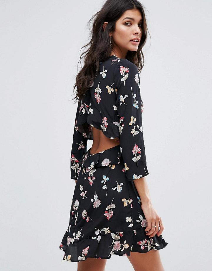 Mango Open Back Ruffle Hem Printed Dress - Multi