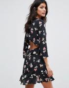 Mango Open Back Ruffle Hem Printed Dress - Multi