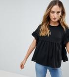 Asos Tall Smock Top With Ruffle Sleeve - Black