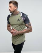 Siksilk Muscle T-shirt In Khaki With Floral Sleeves - Green
