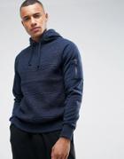 Brave Soul Overhead Textured Hoodie With Zip Detail - Navy