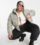 Missguided Plus Hooded Padded Puffer Jacket In Sage-green