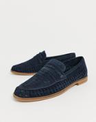 Moss London Suede Woven Loafer In Navy - Navy