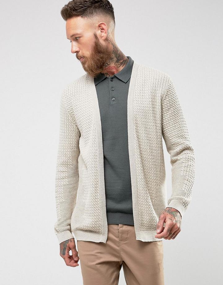 Asos Textured Lightweight Cardigan In Oatmeal - Beige