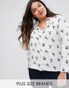 Brave Soul Plus Holly Shirt In Bird Print - Cream