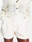 Miss Selfridge Faux Leather Button Shorts In Cream-white