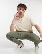 Asos Design Knit Oversized Polo Neck T-shirt In Oatmeal-neutral