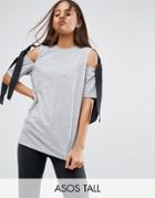 Asos Tall Top With Cold Shoulder And Woven Ties - Gray