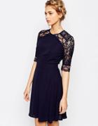 Elise Ryan 3/4 Sleeve Lace Midi Dress - Navy