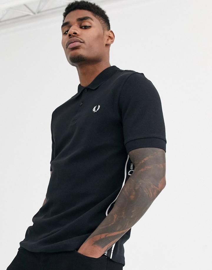 Fred Perry Logo Side Taped Polo Shirt In Black