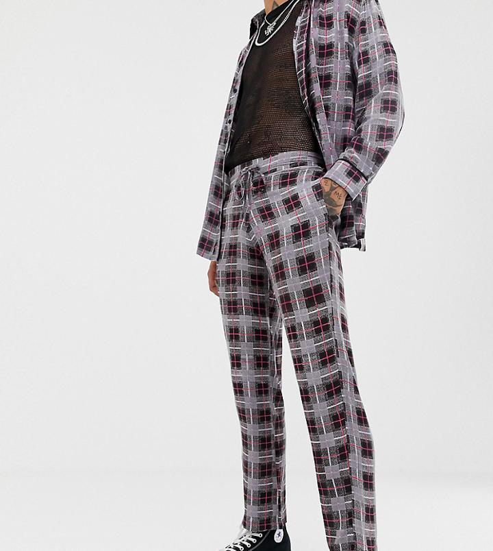 Sacred Hawk Relaxed Crop Pants In Check Flannel - Gray
