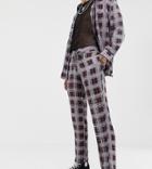 Sacred Hawk Relaxed Crop Pants In Check Flannel - Gray