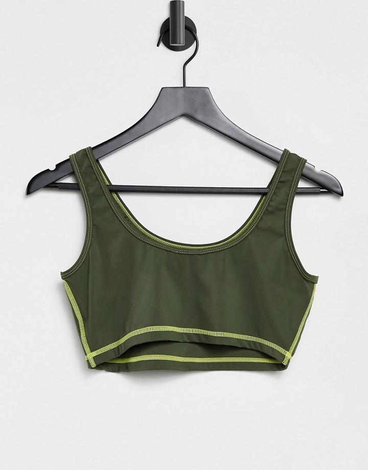 Love & Other Things Gym Contrast Cropped Top In Khaki-green