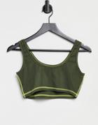 Love & Other Things Gym Contrast Cropped Top In Khaki-green