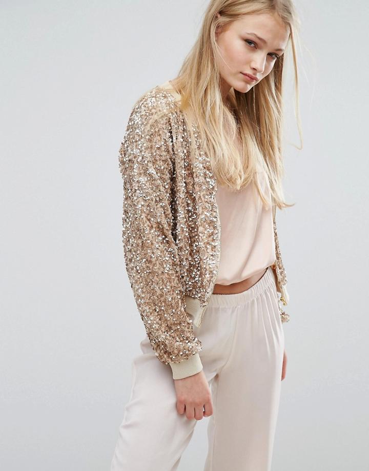 Vila Sequin Bomber - Beige