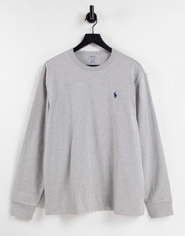 Polo Ralph Lauren Player Logo Heavyweight Long Sleeve T-shirt Classic Oversized Fit In Gray Heather-grey