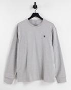 Polo Ralph Lauren Player Logo Heavyweight Long Sleeve T-shirt Classic Oversized Fit In Gray Heather-grey