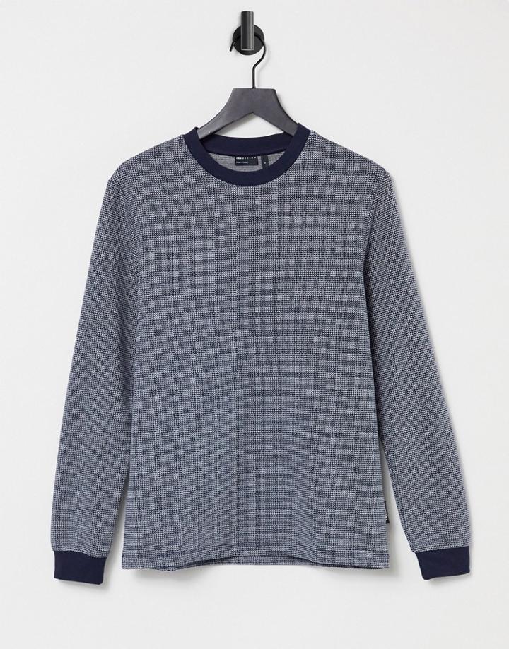 Asos Design Long Sleeve T-shirt In Navy Slub Fabric With Contrast Ringer
