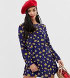 Glamorous Petite Long Sleeve Shift Dress In Sunflower Print-navy