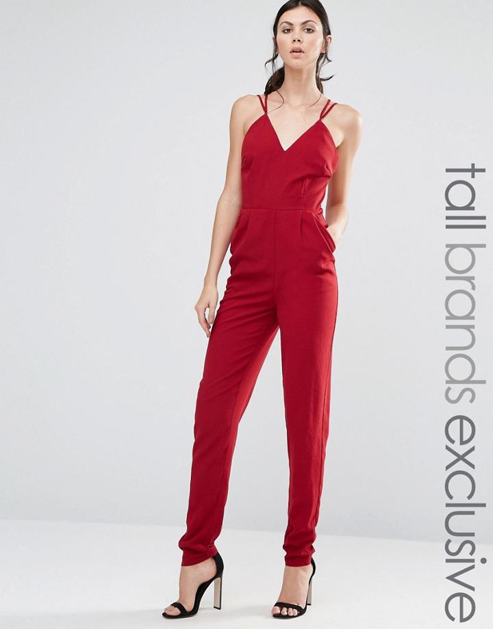 True Decadence Tall Strappy Plunge Jumpsuit - Red