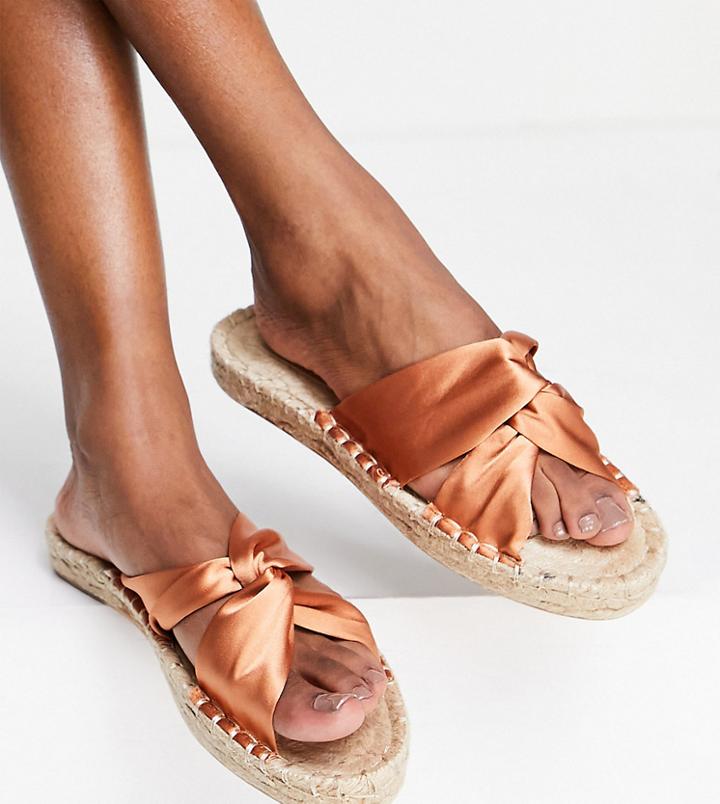 Asos Design Wide Fit Jolly Knotted Mule Espadrilles In Rust-copper