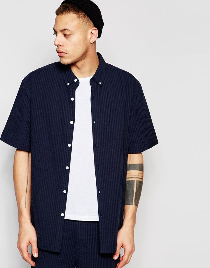 Adpt Short Sleeve Seersucker Shirt Co-ord - Navy