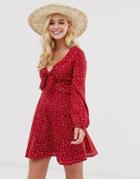 Gilli Tie Front Tea Dress In Polka Dot-red