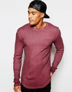 Asos Rib Longline Long Sleeve T-shirt With Oil Wash In Red - Red