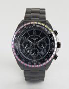 Police Watch Multi Functional Dial Watch With Rainbow Top Ring - Black