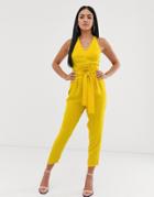 Asos Design Cami Strap Jumpsuit With Paperbag Waist-yellow