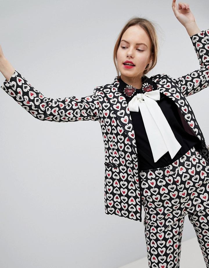 Sister Jane Tailored Blazer In Queen Of Hearts Print - Black