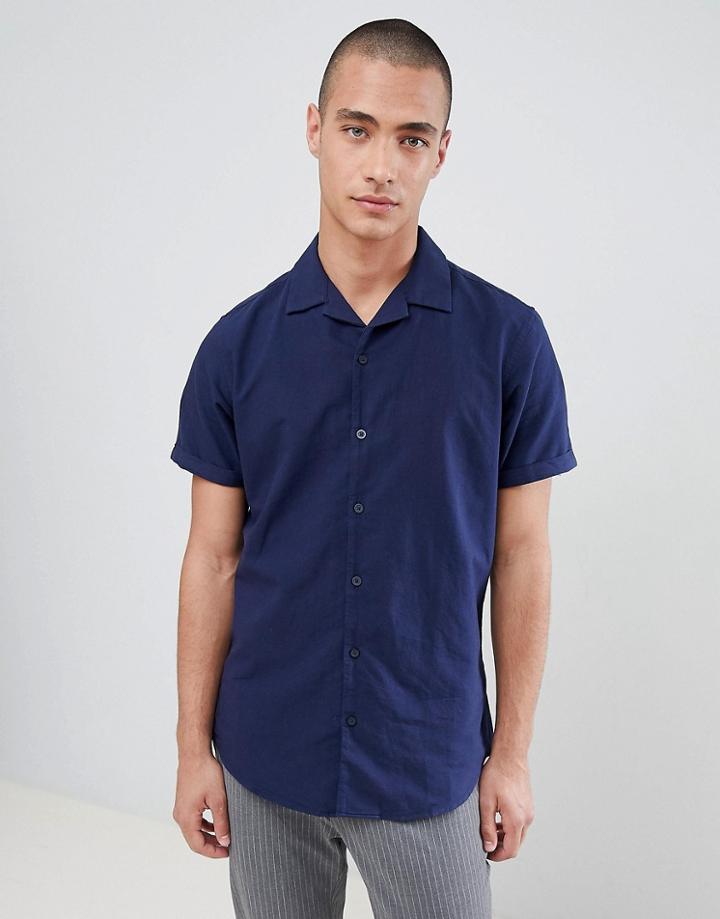 Selected Homme Short Sleeve Revere Collar Shirt - Navy