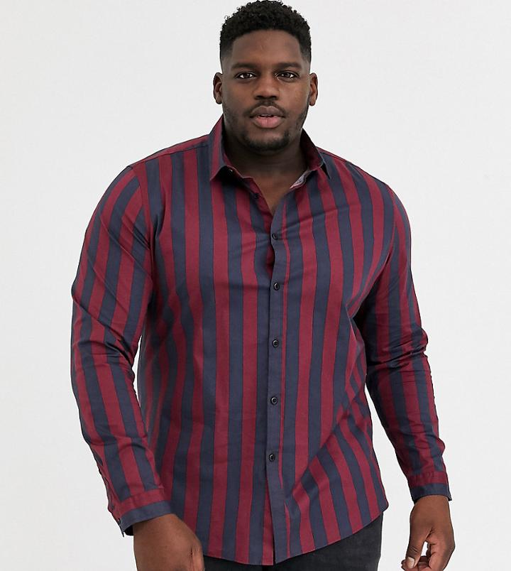 Asos Design Plus Regular Stretch Stripe Shirt In Navy