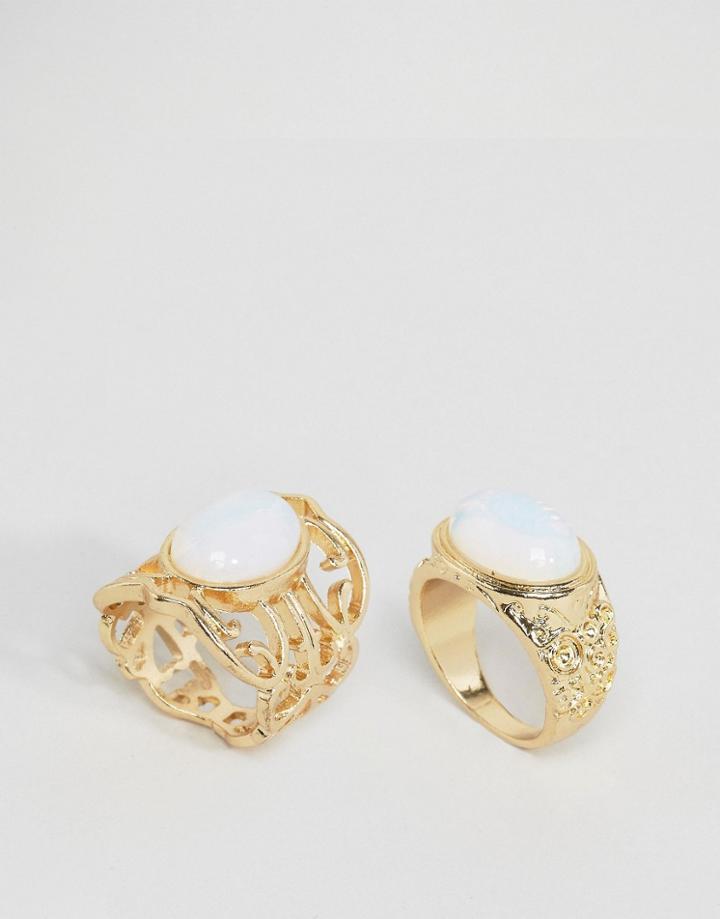 Missguided Moon Stone Ring Two Pack - Gold