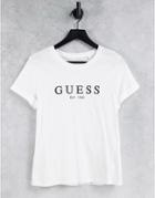 Guess Cuffed Short Sleeve Logo T-shirt In White